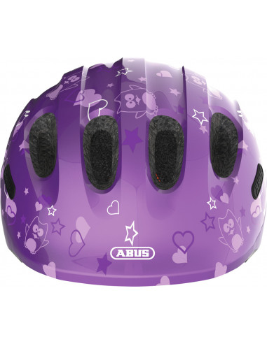 Hjälm smiley 2.0 50-55 cm lila med stjärn motiv grönt spänne abus