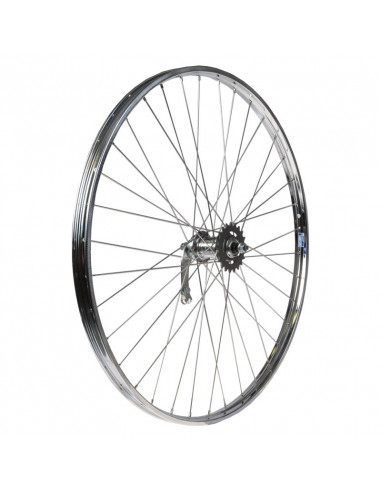 Hjul bak 28 tum (622) 0-v med fotbroms kromstål 36-h silver