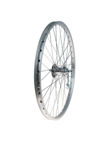 Bakhjul 26 tum (584) 0-v med fotbroms dubbelbottnat silver 2,33 mm ekrar 36-h
