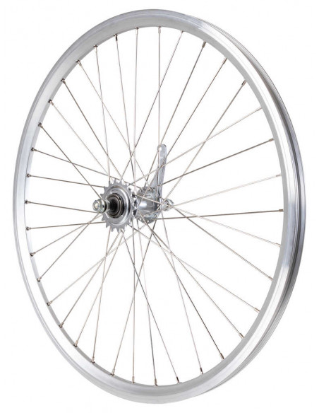 Hjul bak 26 tum (559) 0-v med fotbroms aluminium dubbelbottnad 36-h silver